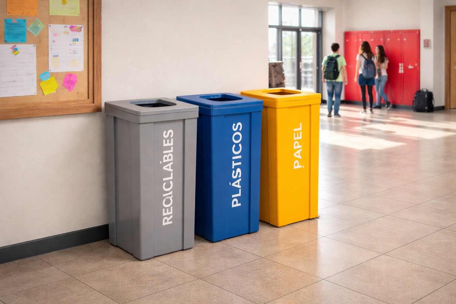 Botes de basura de colores para escuelas y universidades