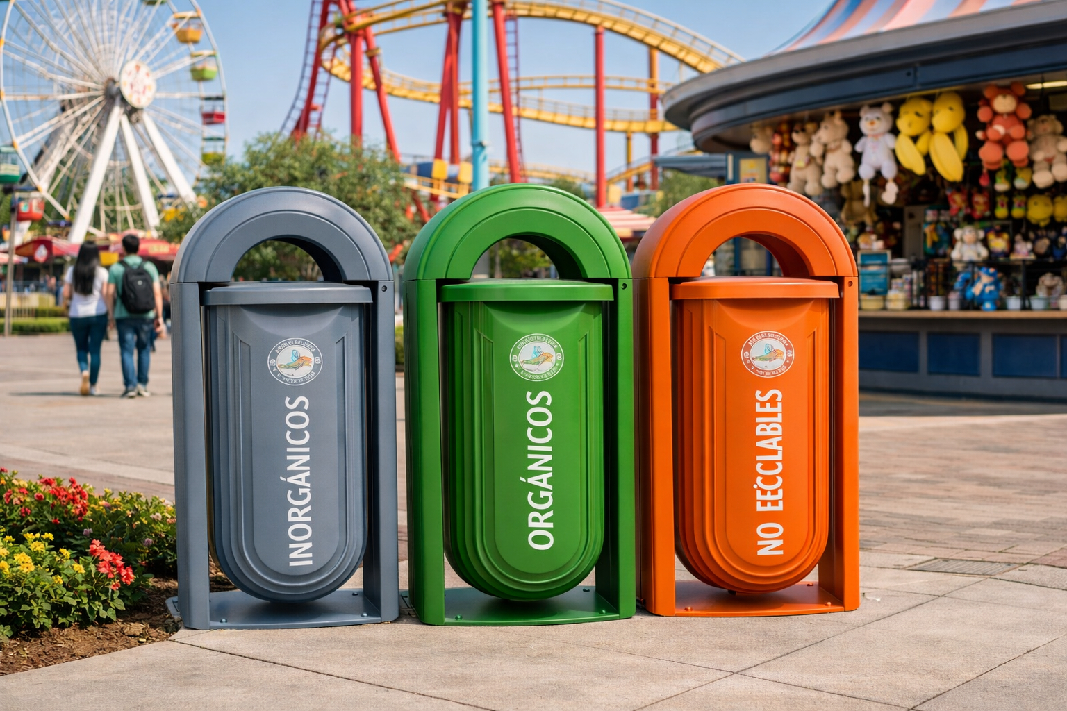 Botes de basura de colores para parques y espacios p&uacute;blicos