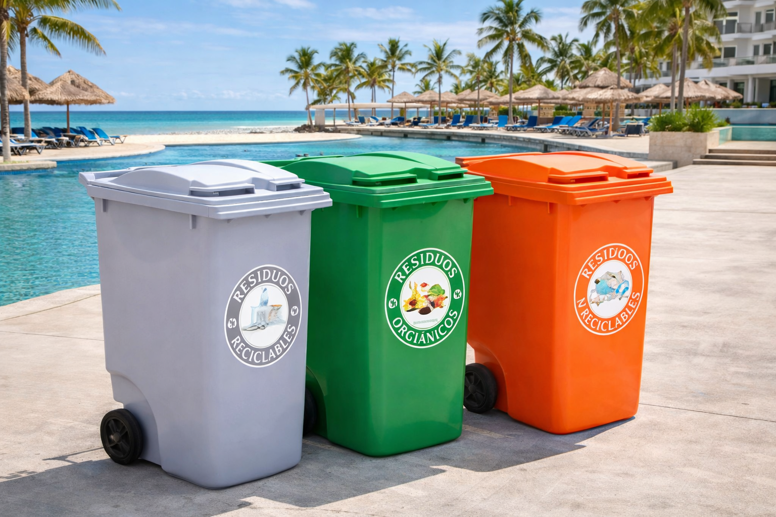 Contenedores grandes de reciclaje por colores